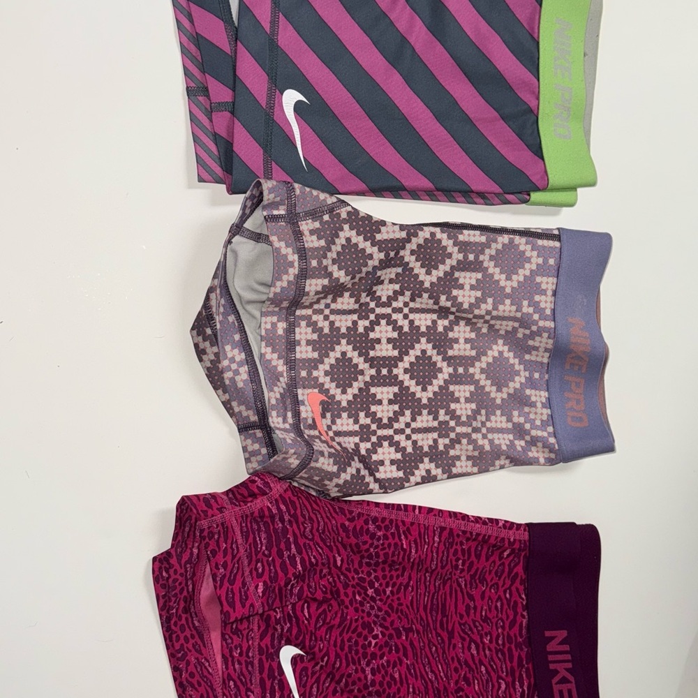 Nike Pro Shorts Trio - Pink, Purple, Green